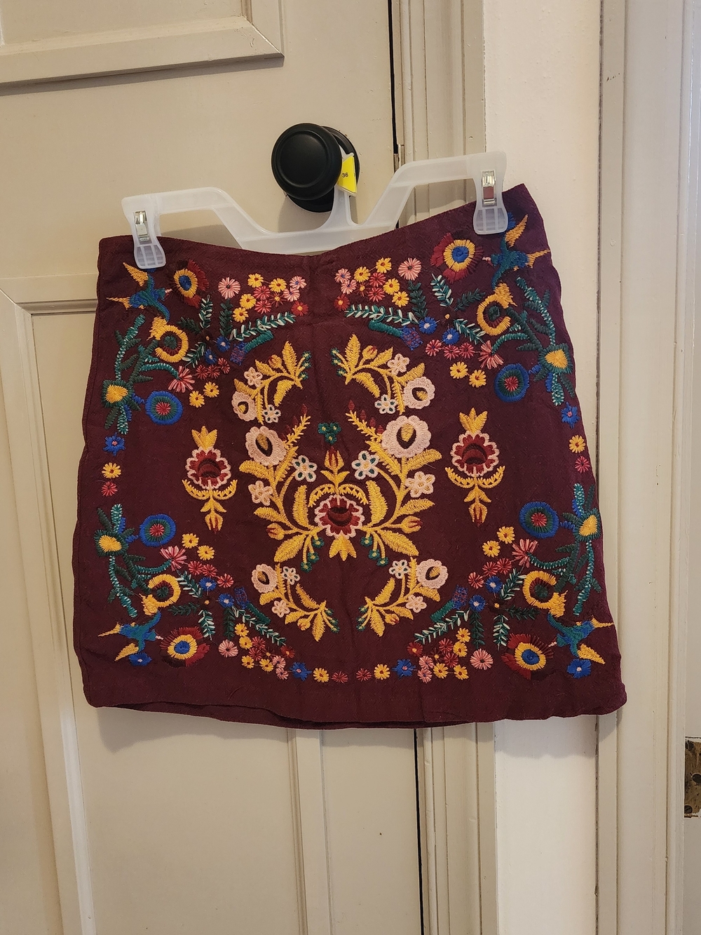 Umgee Burgundy Embroidered Floral Mini Skirt